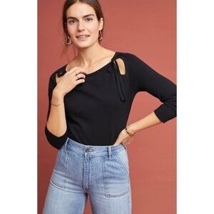 ANTHROPOLOGIE Siobhan Black Cheeky Ties Cutout Sweater Pullover Cotton Medium